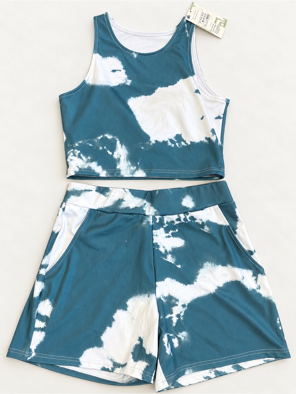 HALARA Teal & White Tie-Dye Athletic Shorts Set